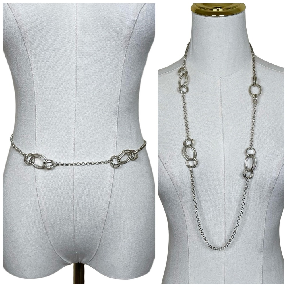 Silver‎ Interlocking Circle Chain Belt Necklace Women Textured Links Boho Chic